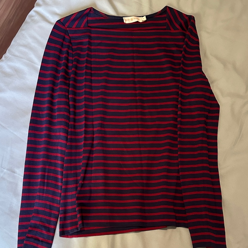 Tory Burch Wine and Navy Striped Top